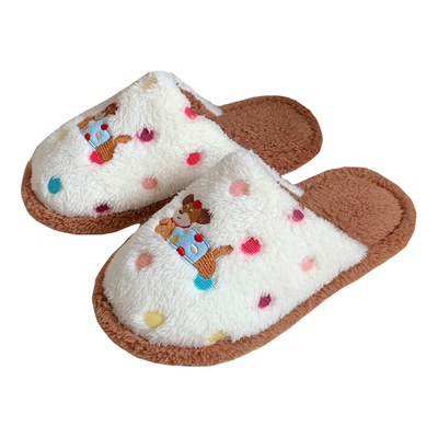 细细条创意彩点狗狗包头棉拖鞋