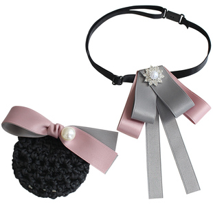 职业头花领花女银行酒店柜员工装撞色蝴蝶结领结盘头发网兜领饰品