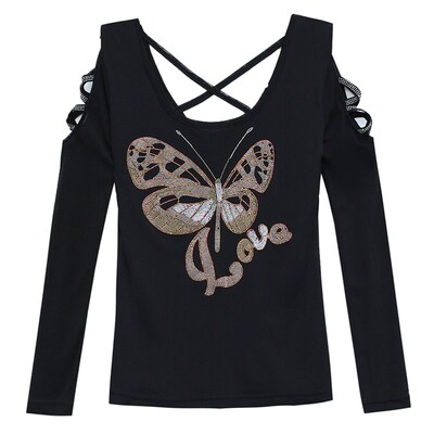 欧洲站秋装新款重工网纱长袖上衣