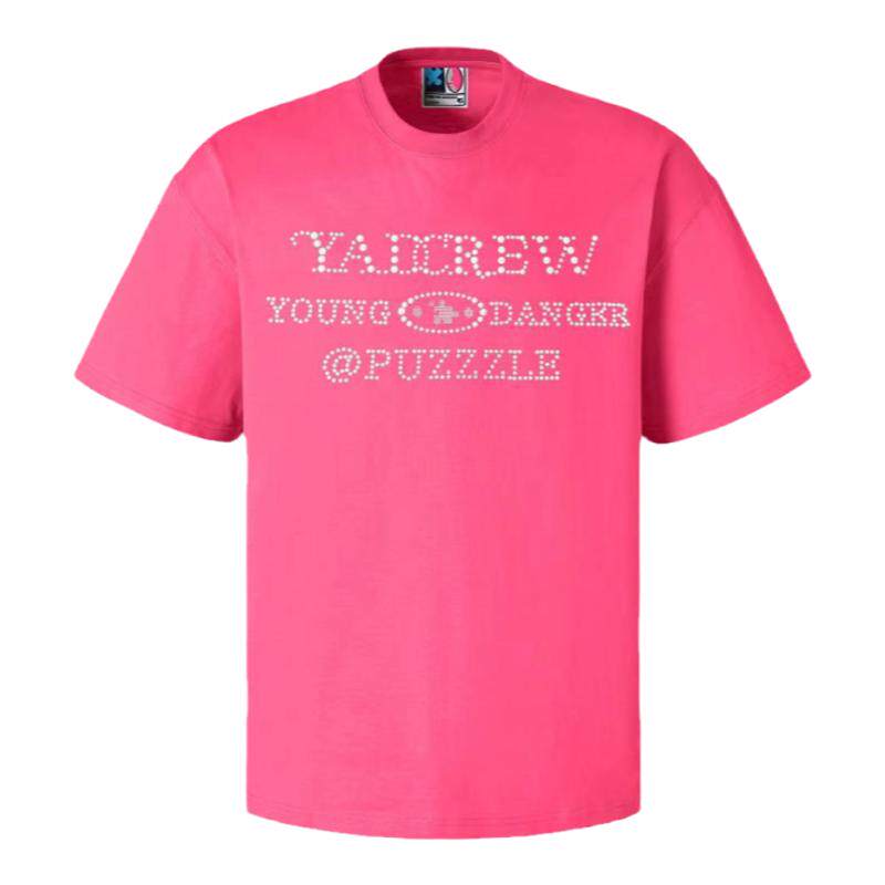 【罗一舟同款】YADcrew亚德鲁烫钻珍珠工艺短袖情侣宽松潮休闲T恤