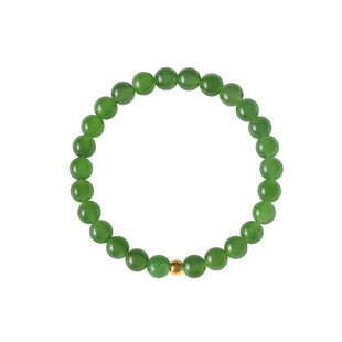 天然和田玉手串女士细款碧玉青白玉手链冰底足金转运珠正品带证书