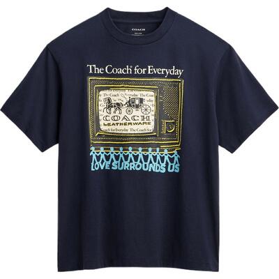 COACH/蔻驰奥莱男士EVERYDAY拼贴装饰棉质休闲型短袖T恤