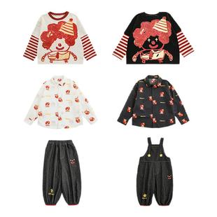 幼悠 男童2026新款假两件T恤翻领衬衫宽松牛仔裤小丑魔术师套装潮
