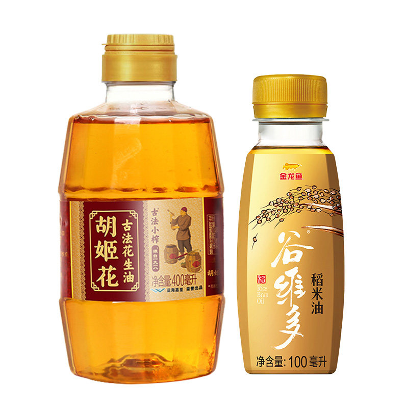 胡姬花古法小榨花生油400ml+稻米油100ml组合 小瓶食用油【HD】