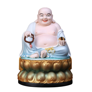 戴玉堂陶瓷正坐古莲弥勒佛像家用客厅供奉大肚笑佛弥勒佛坐像摆件