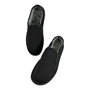 老北京冬季加绒加厚低帮休闲手工千层底男士黑色防滑耐磨男黑布鞋