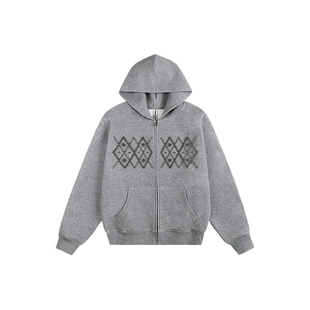 ATRY菱格钉珠开衫卫衣男2026年春季新款设计感重磅舒适拉链外套女