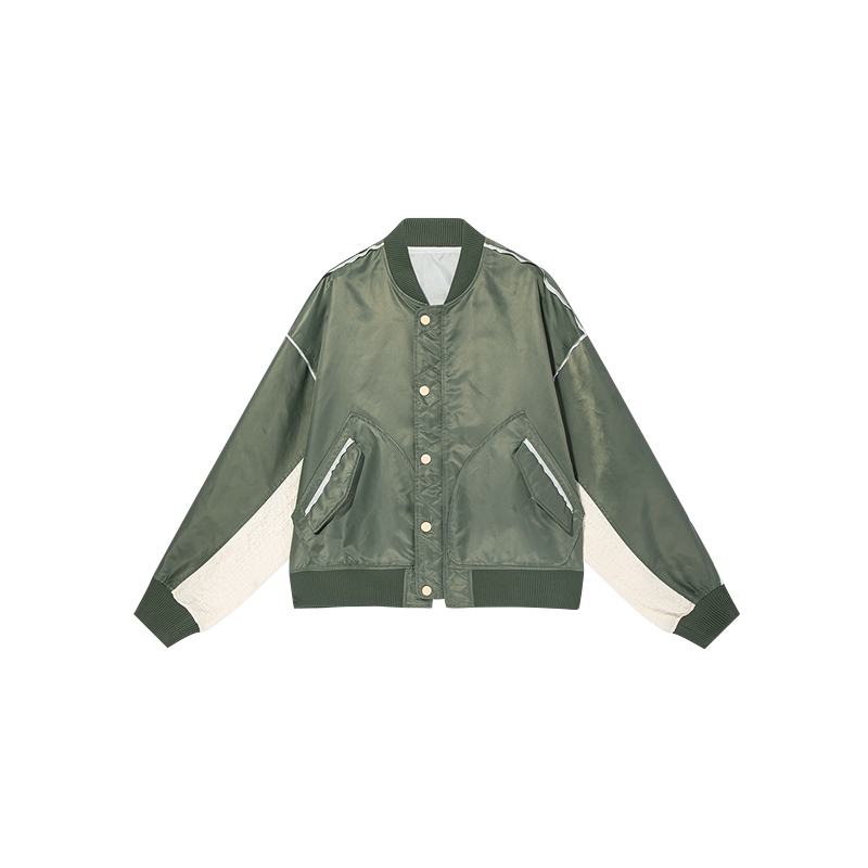 Desigual绿色拼接宽松棒球衫棒球服撞色设计女士外套