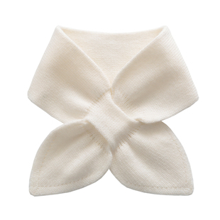 秋冬短款儿童羊绒围巾女童羊毛围脖男童宝宝针织交叉脖套婴儿白色