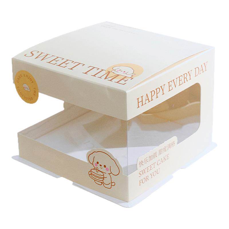 新款网红生日蛋糕盒子4 6 8 10寸双层粉色烘焙包装盒透明窗口定制