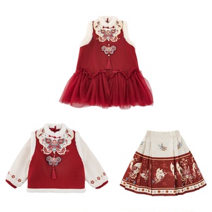 幼悠女童2025冬季新款撞色厚实保暖棉服加绒加厚马面裙年服套装潮