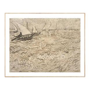 梵高复古抽象素描手稿星空咖啡馆装饰画客厅卧室床头挂画定制画芯