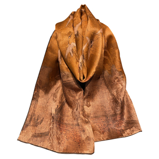 【瑞鹤图】香云纱花罗提花真丝长巾中国风高端送礼蚕丝丝巾披肩女