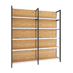 四柱木纹色超市货架便利店商店文具店多层展示架单面双面零食架子