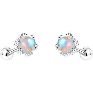 999纯银月光石耳钉女螺丝拧扣耳棒养耳洞2025新款耳环耳骨钉耳饰