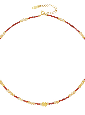 复古红玛瑙贝壳有钱花锁骨链