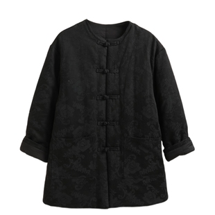 纯棉花棉袄女款2025新款中式手工盘扣提花棉服中老年加厚保暖外套