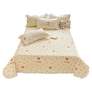 全棉夹棉加厚花边床单单件多功能床盖毯1.5m/1.8米床品纯棉被单子