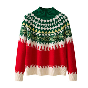 【红运当头】春竹100%绵羊毛2026马年本命年毛衣喜庆红色羊毛衫女