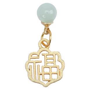 玉绿福字牌吊坠 diy手工项链手链新中式古典合金琉璃古风精美配件