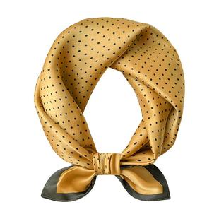 杭州真丝桑蚕丝黄色波点小方巾丝巾女春秋夏季搭配衬衫围脖子装饰