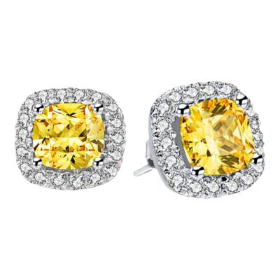 黄钻D色莫桑石公主方耳饰