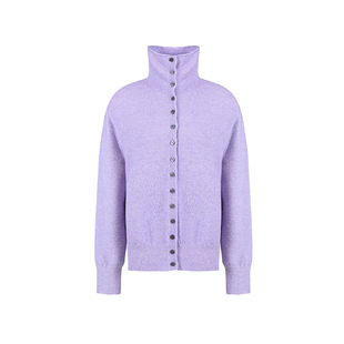 范洛Fano 晨曦薄雾清新感堆堆领高领仿贝壳扣宽松针织开衫女上衣