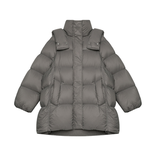 半圆原创设计师女装[运动]2025冬季加厚中长款泡芙感连帽羽绒服女