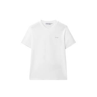 HLA/海澜之家轻商务V领短袖T恤2023春夏新款精致字母刺绣短袖男