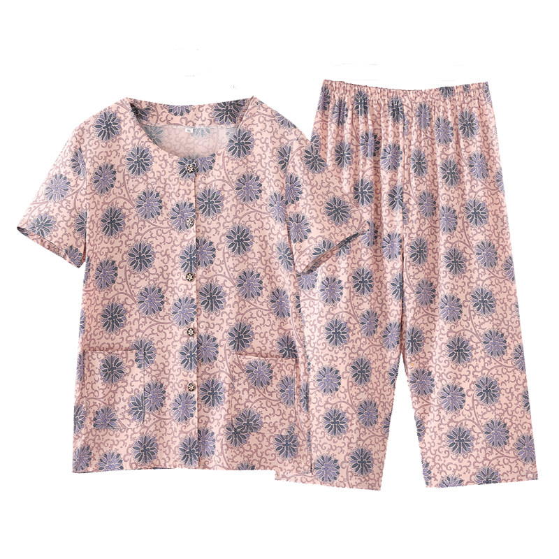 中老年人夏装女短袖妈妈装套装60-70-80岁棉绸奶奶装老人衣服裤子