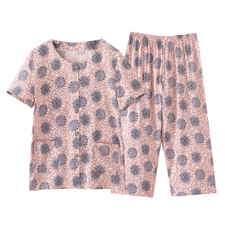 中老年人夏装女短袖妈妈装套装60-70-80岁棉绸奶奶装老人衣服裤子