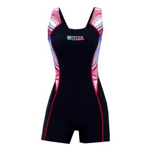 新款泳衣女连体平角镂空背带胸垫内衬加厚竞技运动游泳装高弹遮肉