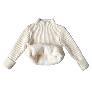 儿童毛衣加绒加厚一体绒百搭男童针织衫甜美女童半高领打底衫洋气