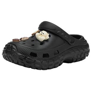 热风厚底洞洞鞋女2025年夏季新款两穿设计凉拖鞋卡通萌趣包头拖