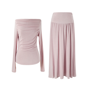 【初露】SYT自制 纯色天丝羊毛高级感一字肩高腰修身型套装连衣裙