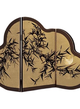 中古风墨竹小屏风桌面摆件