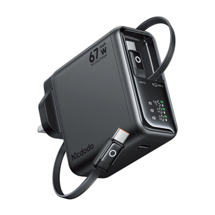 麦多多GaN Type C Charger UK港澳自带双伸缩USB-C线67W氮化镓适用于三星iPhone安卓机笔记本电脑屏显充电器
