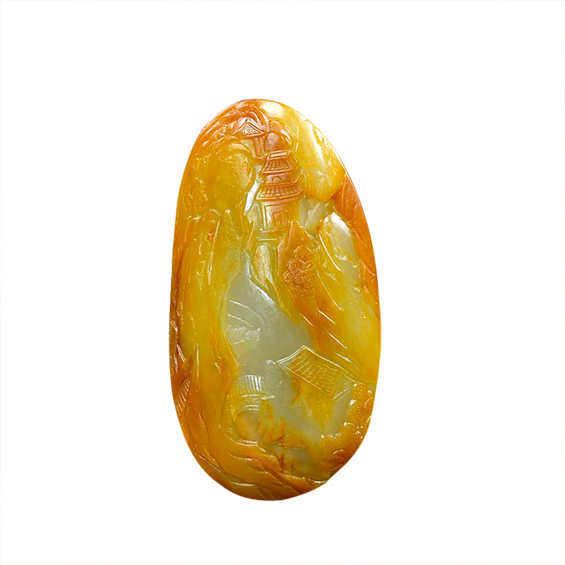 黄油皮山水意境黄沁籽料挂件