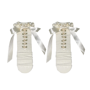 吾等是猫 绑带镂空蕾丝袜甜系少女白色复古花卉图案薄款中筒袜夏