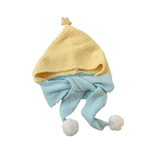 可爱黄色星星针织毛线帽子围巾一体女冬巴拉克拉法帽保暖连帽围脖