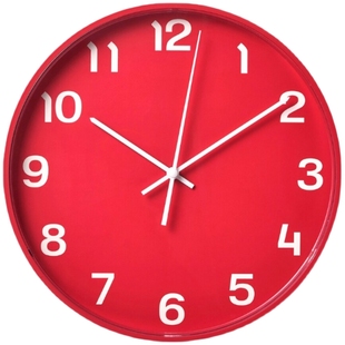 IKEA宜家 普鲁提红色挂钟直径28cm黑色时钟家用简约北欧个性圆形