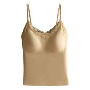 秋冬蕾丝保暖亲肤内衣背心吊带女磨毛带胸垫2025新款美背打底上衣