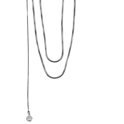 女超长金属链条珍珠毛衣链