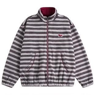 Dream made 老钱风复古条纹开衫卫衣男女春秋季休闲情侣拉链外套