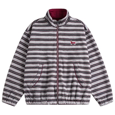 Dream made 老钱风复古条纹开衫卫衣男女春秋季休闲情侣拉链外套