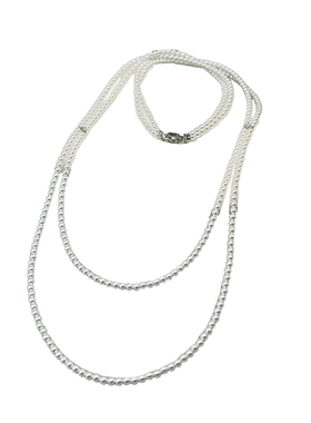 优雅多层白色珍珠毛衣链女双层