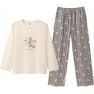 三枪超柔软家居服套装女士春夏睡衣绒莫代尔棉甜美印花格纹可外穿