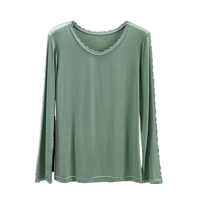 莫代尔衫女春秋长袖蕾丝百搭T恤