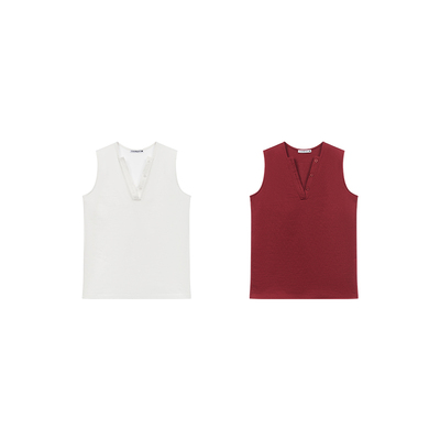 DOSORDONTS 小众设计春夏新款两色红白色假门襟V领无袖背心女