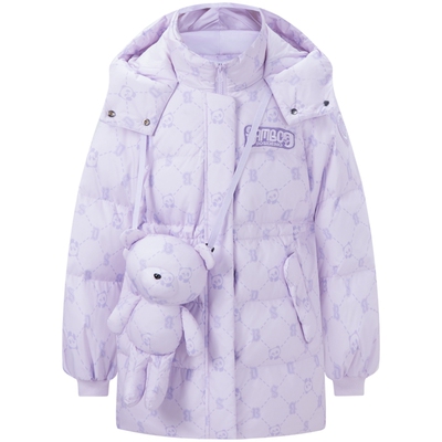 波司登奥莱羽绒服中长款连帽女童可爱熊娃外套